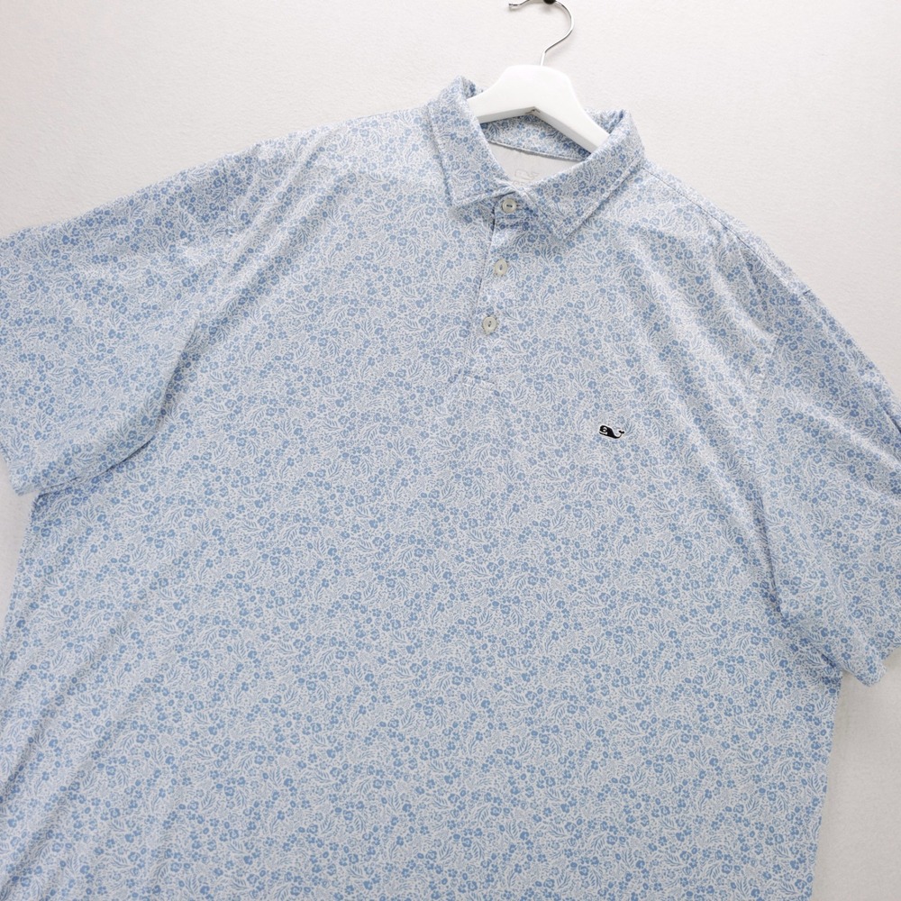 Vineyard Vines Performance Polo Shirt Mens XL Blue Floral Texas Golf Association